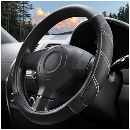14.5-15 Inch Leather Steering Wheel Cover, Non Slip by HAMOJUF