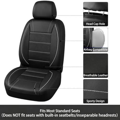 NBTEPEM 10 PCS Leather Car Seat Covers Front Seats Set, 14.5”-15'' Sporty - Image 4