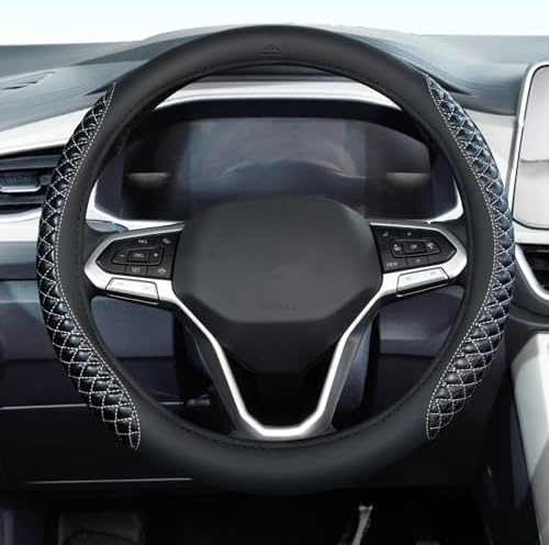 Coverado Car Steering Wheel Cover, Nappa Leather Black & Grayline Steering by COVERADOAUTO