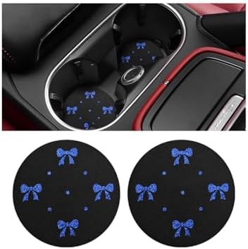 2PCS Car Coasters Rhinestone Bow Cup Holder Pad Anti-Slip Blue by KHGUZ