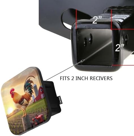 Swono Towing Hitch Cover Rooster, Farm Fence Tractor Chicken Rooster Sunrise - Image 3