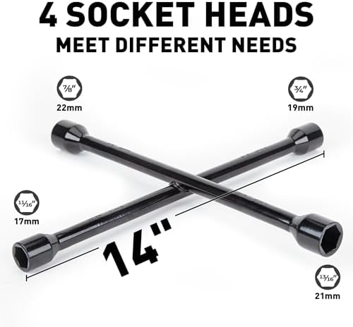 CARTMAN 14 Inch Heavy Duty 4 Way Universal Cross Lug Wrench Tire Iron - Image 2