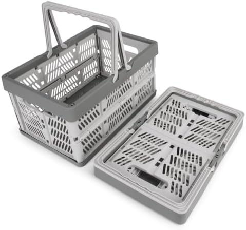 2-Pack Large Foldable Storage Crates, 33.7L PP Collapsible Bins Grey by Unknown