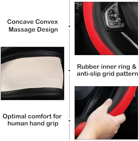 Concave Convex Massage Black Red Microfiber Leather Steering Wheel Cover - Image 6