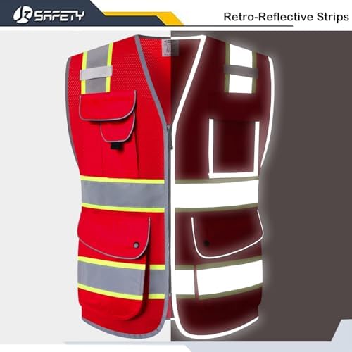 JKSafety Safety Vest for Men Women Reflective Hi Vis JK100 Red L - Image 4