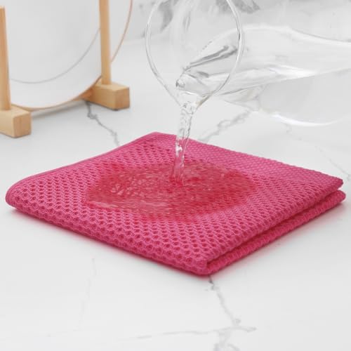 Kitinjoy 100% Cotton Waffle 8-Pack Kitchen Towels, Hot Pink - Image 3