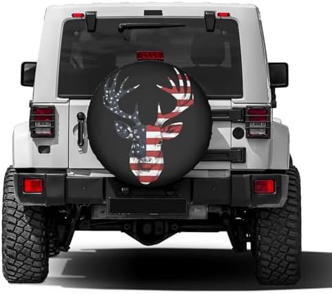 Delerain Spare Tire Cover Hunter American Flag Deer Wheel Covers Waterproof - Image 2