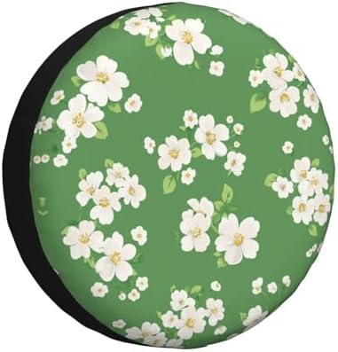 White Flowers Green Spare Tire Cover Wheel Protectors by Helhappy