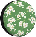 White Flowers Green Spare Tire Cover Wheel Protectors by Helhappy