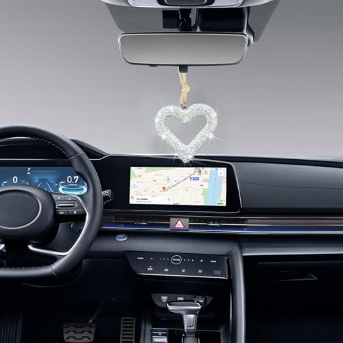 Mandark Crystal Rhinestone Heart Rearview Mirror Pendant, AB Color - Image 3