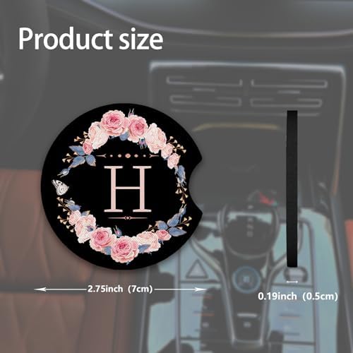 2pcs Letter H Car Coasters, Absorbent Universal neoprener Cup Holder Coasters - Image 3
