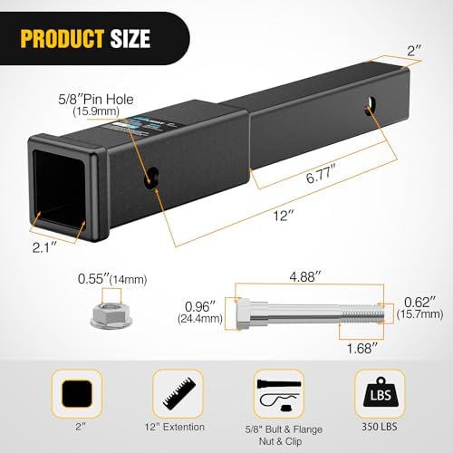 Nilight Trailer Hitch Extender 12" fits 2 Inch Receiver 3500 lbs GTW - Image 2