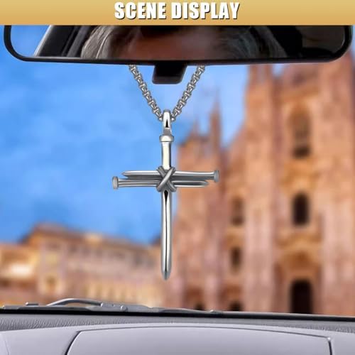 Nail Cross Pendant for Car Rearview Mirror, 3 Nails Metal Cross Car Rear View - Image 4