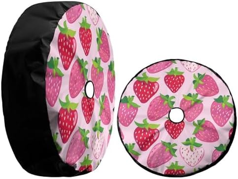 Pink Strawberries Green Leaves Spare Tire Cover - Image 3