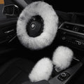 3Pcs/Set Fluffy Wool Car Steering Wheel Cover Set by AOGELAN