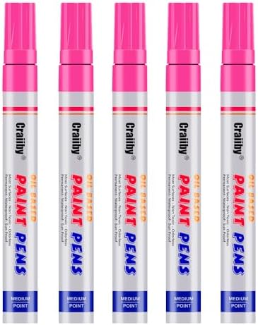 Pink Paint Markers, 5 Pack Oil-Based Waterproof Quick Dry Permanent Paint Pen by Craiiby