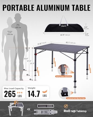 KingCamp 265lbs Adjustable Camping Table Foldable, Aluminum Camp Table - Image 2