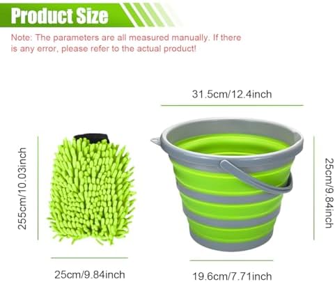 Collapsible Bucket with 3-in-1 Car Wash Mitt, Coral Velvet & Chenille Wash Mitt - Image 2