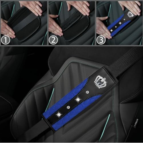 NBTEPEM 6 PCS Bling Blue Car Accessories Set, Leather Blue Steering Wheel - Image 6