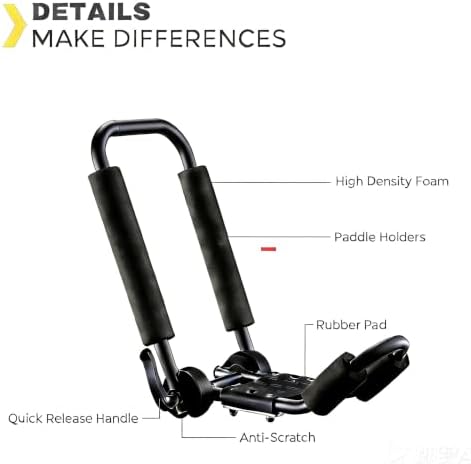 IKURAM R Iron Kayak Roof Rack Folding J-Style Universal 3-in-1-Black - Image 2