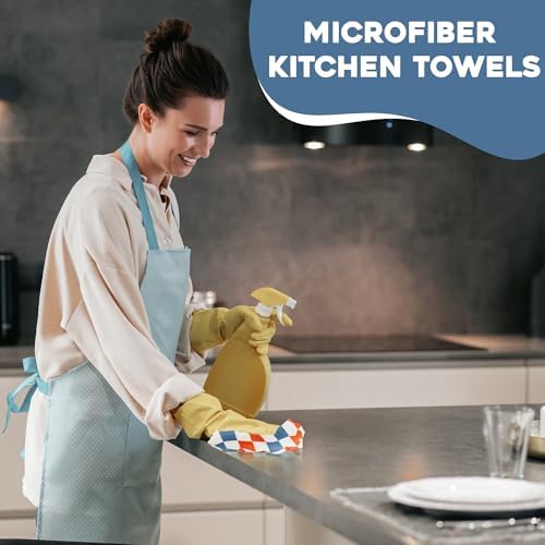 Wildflowers Microfiber Kitchen Towels |Red & Blue Color Pattern| Waffle Fabric - Image 5