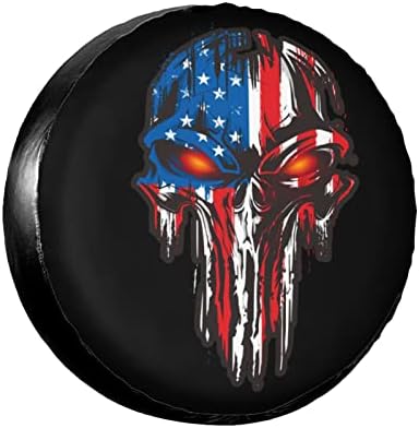 American Flag Skull Patriotic Spare Tire Cover, Universal Wheel Tire Cover by FEIONAGY