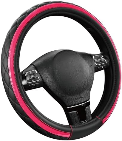 Road Comforts Leather Steering Wheel Cover – Black & Hot Pink, Universal Fit - Image 2