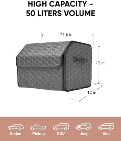Owleys Trunk Organizer for SUV, PU Leather, 21.6in 50L - Image 2