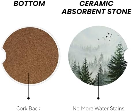Forest Car Cup Holder Coaster 2 Pack Absorbent Ceramic Car Coasters - Image 2