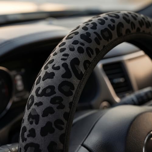 15 Inch Neoprene Steering Wheel Cover Nonslip Black Leopard Print - Image 4