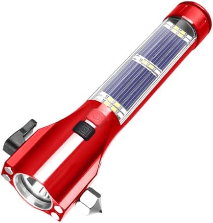 Car Glass Breaker Hammer with Flashlight, Bright Solar Torch， RescueAlarm Rescue by MOTOUDDY