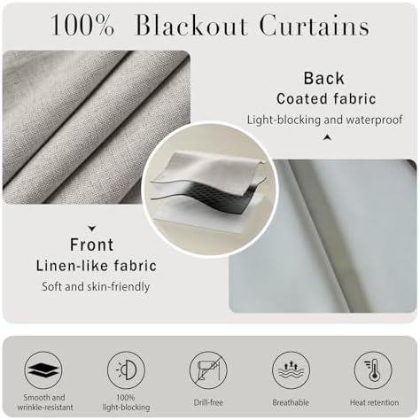 100% Blackout French Door Curtains, Room Darkening Shades Small Window Curtain - Image 4