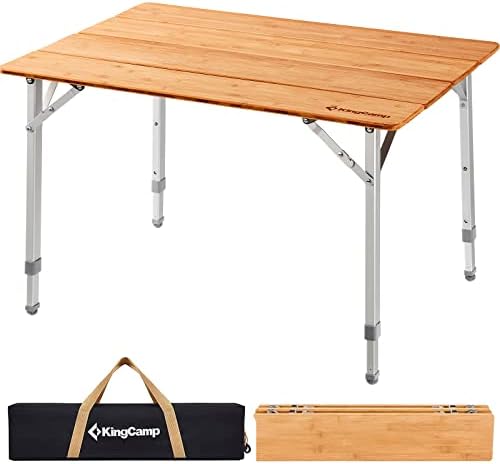 KingCamp Folding Camping Table Bamboo 4-Fold Adjustable Portable Table by KingCamp