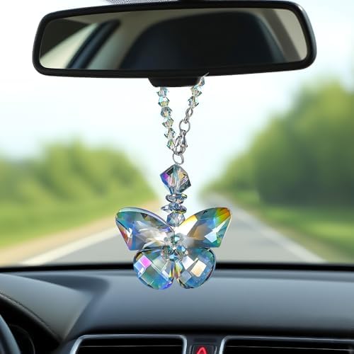 Crystal Glass Butterfly Car Key Charm Mirror Hanging Ornaments Gift - Image 3