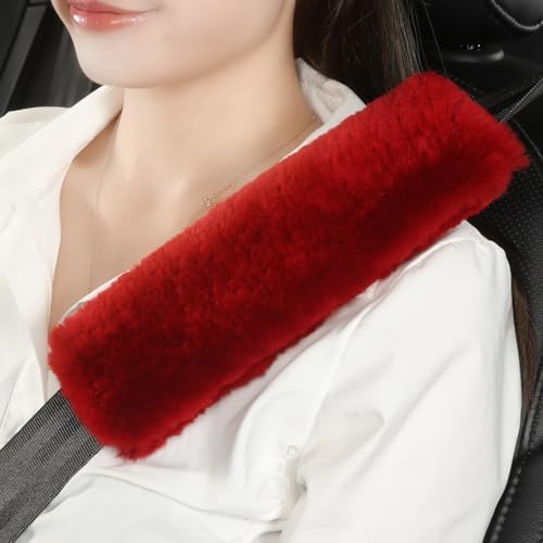AOGELAN Fluffy Fuzzy Genuine Sheepskin Car Seat Belt Covers by AOGELAN