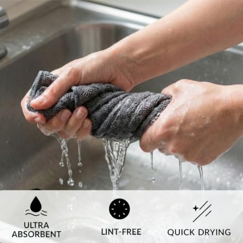 Solyra Barista Towels, Coffee Towel, 6 Pack, 12x12 in Microfiber, Dark Gray - Image 3