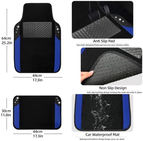 NBTEPEM 10 Pcs Bling Blue Car Floor Mats Set, Leather Blue Steering Wheel - Image 4