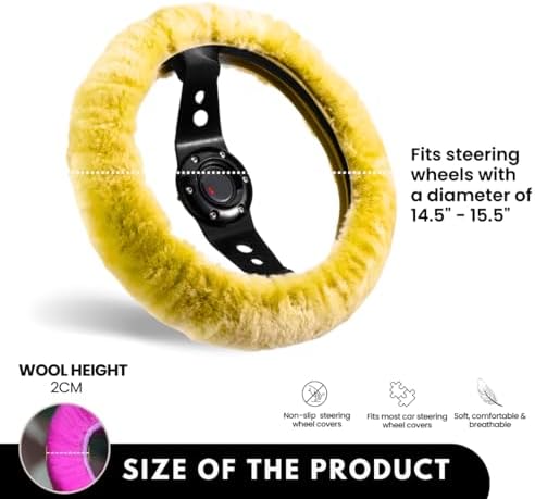 Andalus Brands Luxury Fluffy Car Steering Wheel Covers – Genuine Merino - Image 3