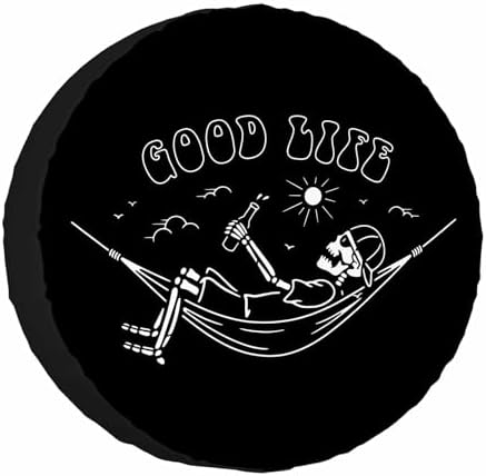 Skeleton in Hammock Spare Tire Cover Beautiful Life White Black Background by NOMEDOGYIM