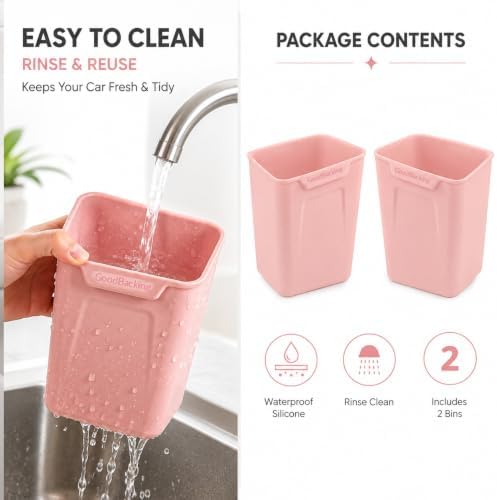 Pink Car Door Trash Can 2 Pack, Mini Silicone Auto Garbage Bin - Image 7