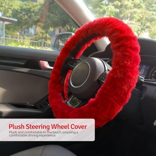 Fluffy Steering Wheel Cover 3PCS Set – Plush Fuzzy Fur Steering Wheel Cover - Image 5