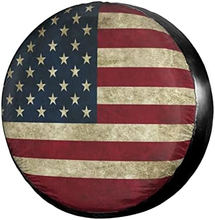 Retro American Flag Spare Tire Cover Dust-Proof Wheel Tire Cover Fit Trailer by Foruidea