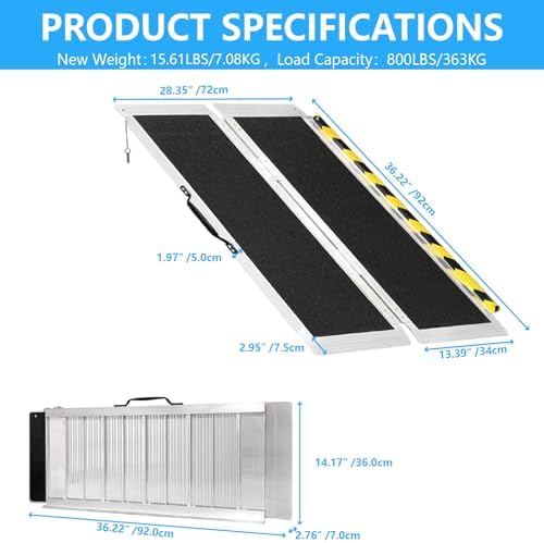 3FT Portable Wheelchair Ramp, Non-Slip Aluminum Folding Handicap Ramp, 800 LBS - Image 2