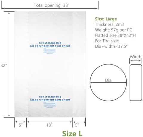 WHEEL CONNECT Tire Storage Bags. Made of Polyethylene LDPE Plastic, Large - Image 2