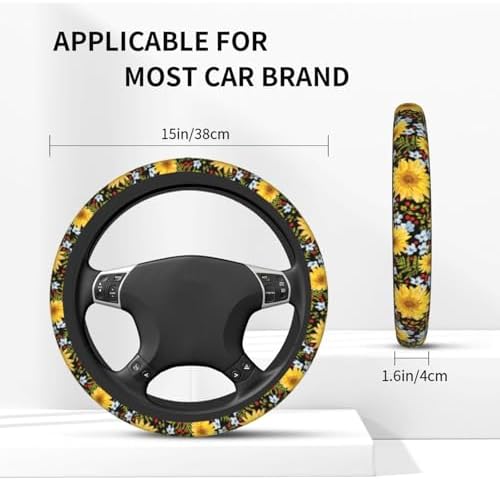 Steering Wheel Cover Sunflower Car Accessories + 2 Pieces Coasters - Image 3