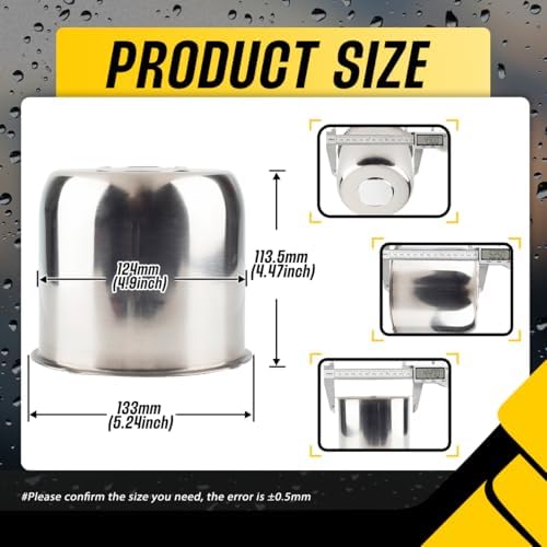 4Pcs 4.9" Stainless Trailer Wheel Center Caps, 4.47" H Chrome - Image 3