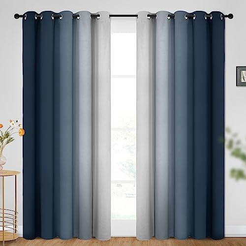 SimpleHome Ombre Navy Blue to Grey White Curtains by SimpleHome