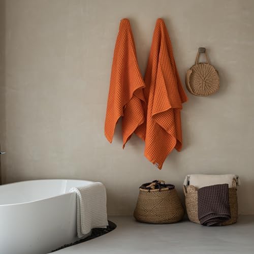 Luxury Organic Japanese Cotton Waffle Bath Towel | Thick, Quick Dry Bathroom - Image 3