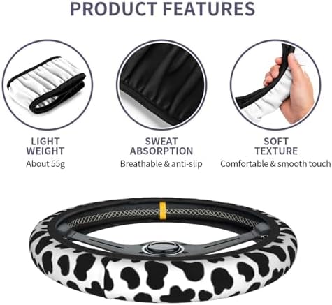 Cow Print Steering Wheel Cover 15in+ 2 Car Coasters Decoration - Image 4