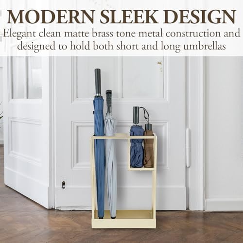 MyGift Modern Brass Tone Metal Entryway Umbrella Rack - Image 2
